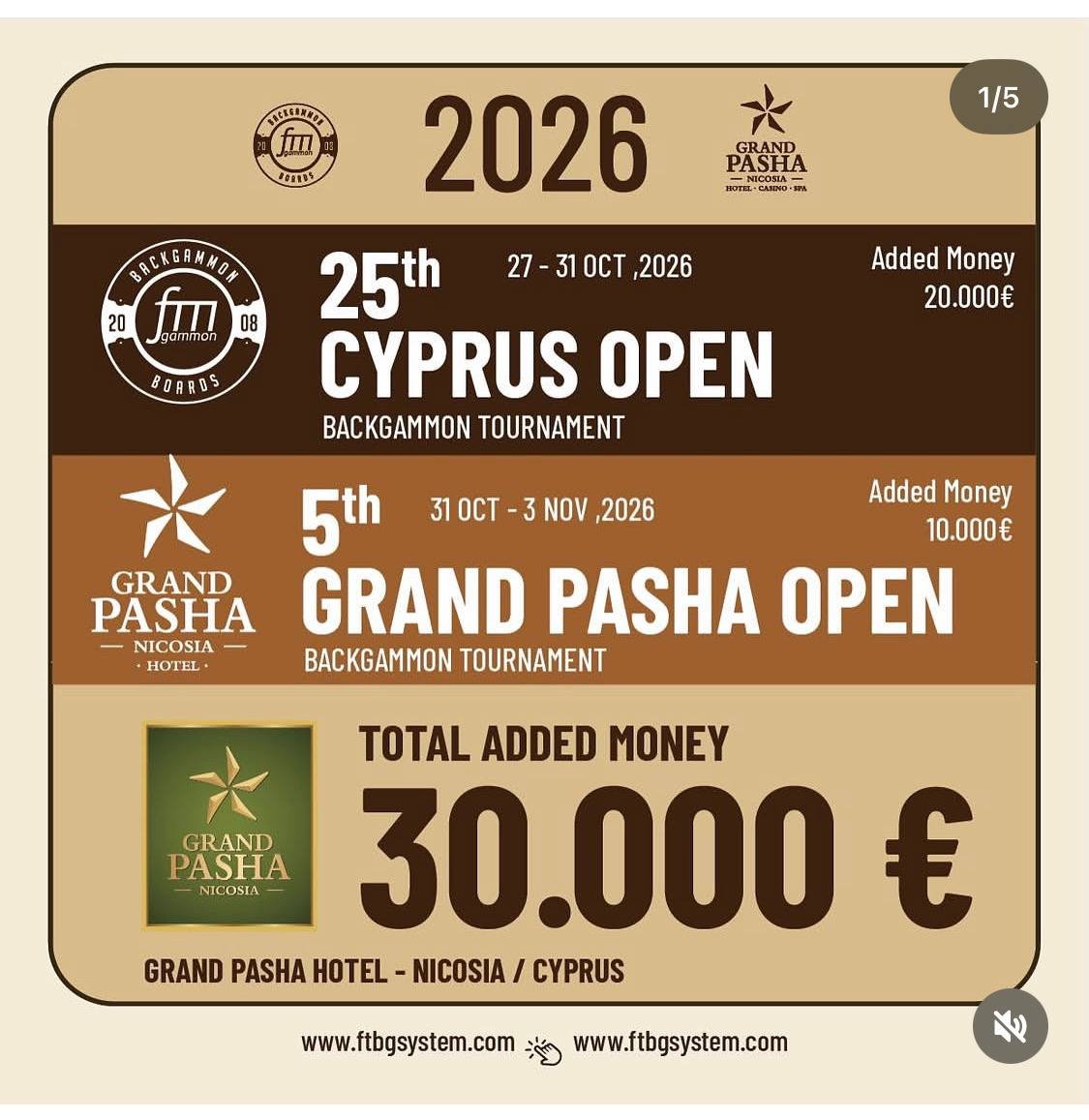 Два турнира по нардам на Кипре с 30 000 евро Added Money